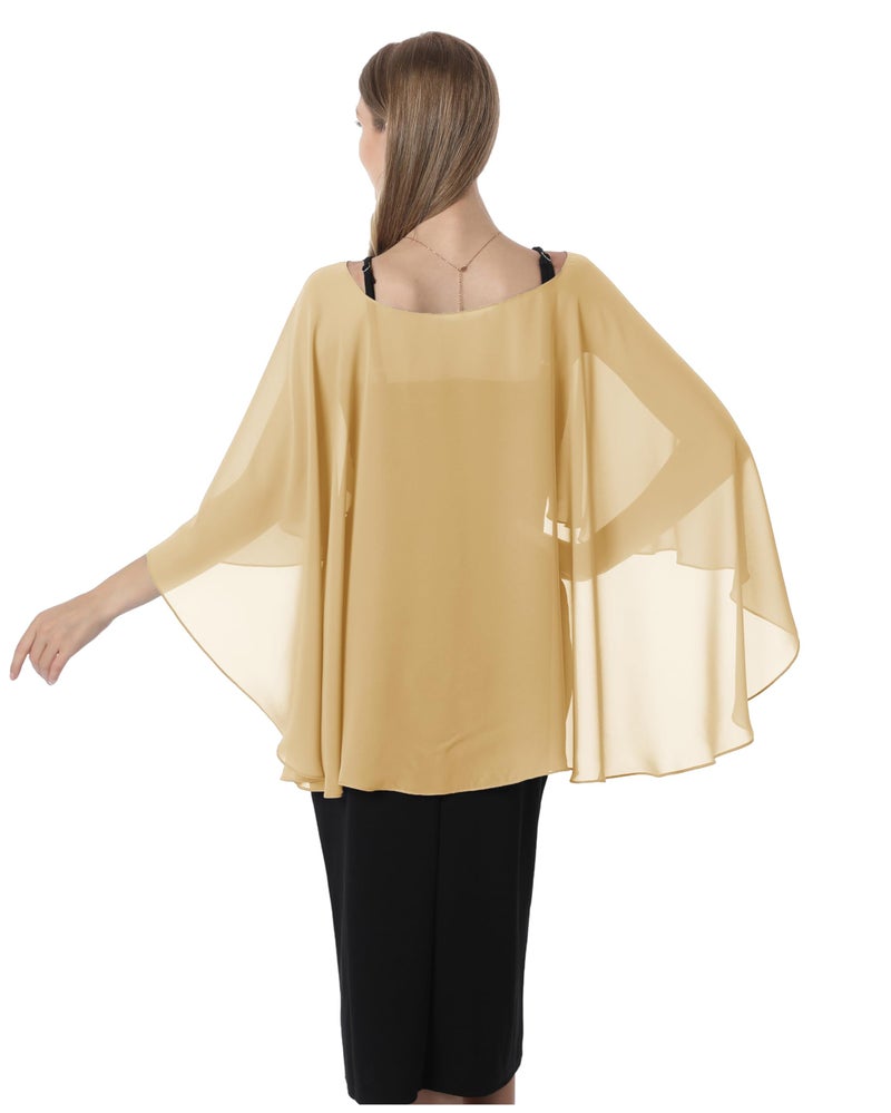 Hotshawl كابليت هوتشول للنساء شيفون كاب شالات ولفات لفستان المساء أغطية زفاف (ذهبي) - Image 5